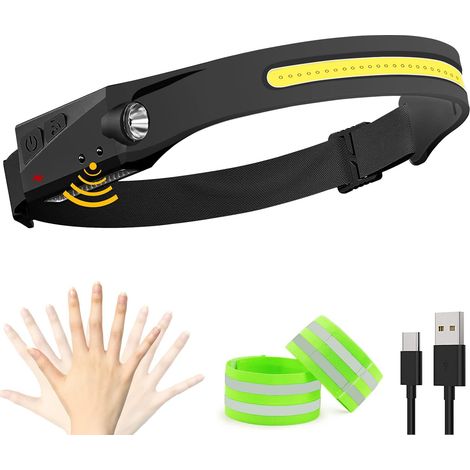 Led-stirnlampe Usb, 230° Weitwinkel-beleuchtung, Leistungsstarke Wasserdichte Stirntaschenlampe, Induktive Jogging-stirnlampe Mit Allen Perspektiven Und 2 Reflektierenden Elastischen Bändern Für Wande
