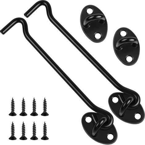 Set Aus 2 Schwarzen Edelstahl-ösenhaken Und -riegeln, 148 Mm, Für Schiebetüren Im Gartenhaus
