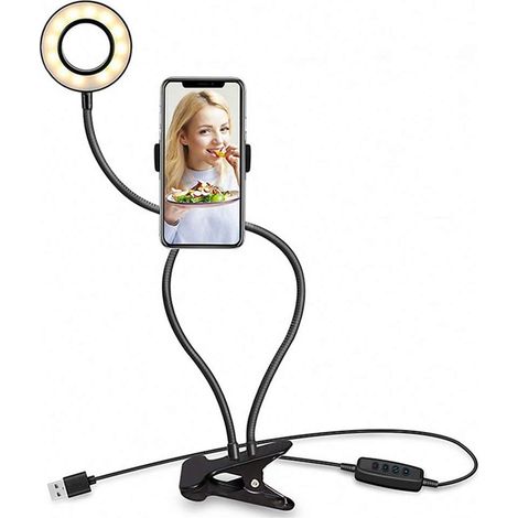 Schreibtischlampe, 3 Farben Mit Variabler Intensität, Mit Clip-halterung Für Live-foto-streaming, Video-chat, Facebook, Make-up, 360° Drehbarer Arm, Fauler Ständer
