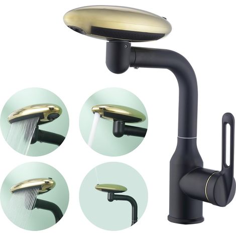 Waschbecken-wasserhahn, Kaskaden-stil, Multifunktions-wasserhahn, Schwarz