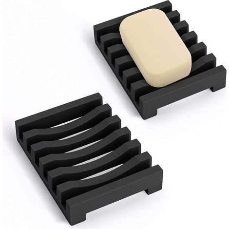 2er-set Lange Seifenschalen, Schwarze Silikon-seifenschale Mit Selbstablaufendem Abfluss, Trocknungsdesign, Für Küche, Dusche, Badezimmer (schwarz)