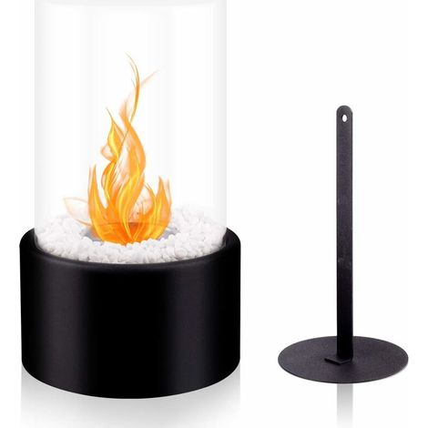 Tisch-bioethanol-kamin 16,5 X 16,5 X 27,5 Cm – Gehärtete Glaspaneele – Stabiler Stahlsockel – Für Innen- Und Außenbereich