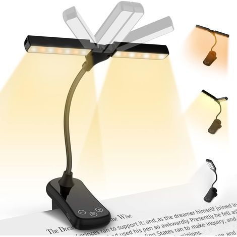 Leselampe Zum Lesen Im Bett - Mini Taktile Leselampe Mit Doppeltem Kopf, 14 Leds, Wiederaufladbar, Klemmlampe Mit Stufenloser Dimmung & 3 Modi, Geschenkidee Zum Geburtstag Für Männer, Frauen, Mädchen
