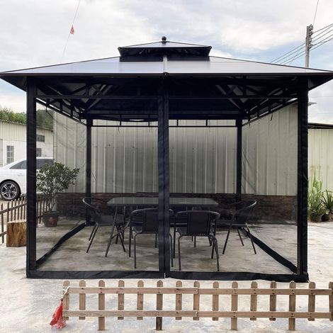 Universelles Ersatz-insektenschutznetz Für Outdoor-pavillons - 4 Türen - Mit Reißverschluss - Für Pavillon 10" X 12" (nur Insektenschutznetz) (schwarz, 3 M X 3,6 M)
