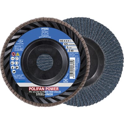 PFERD POLIFAN POWER Fächerscheibe PFC 125x22,23 mm konisch Z40 Leistungslinie SG TRIM STEELOX für Stahl/Edelstahl