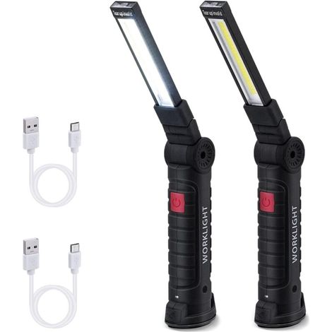 Arbeitslampe, Wiederaufladbare Cob-led-laterne, Ultrahell Mit Magnetischem Sockel, 5 Modi, Für Garage, Camping, Notfälle Usw. – 2 Stück – Groß