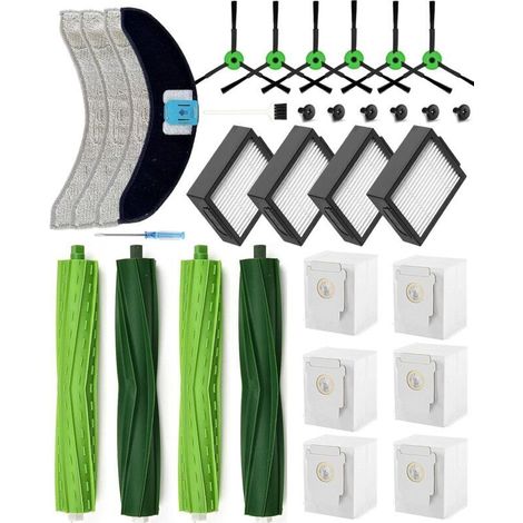 26-teiliges Ersatzteil-set Für Irobot Roomba Combo J7+/j9+ /10 Max Staubsauger, Combo J7 Plus/j9 Plus Zubehör-kit: 4 Hauptbürsten, 6 Seitenbürsten, 4 Hepa-filter, 6 Staubbeutel