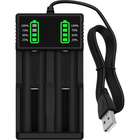 Ladegerät Für 18650er Batterien, 2 Schächte, Wiederaufladbare Akkus Für 21700, 26650, 14500, 18500, 17500, 18350, Universelles Intelligentes Ladegerät Mit Usb-kabel Für Li-ion 3,7v