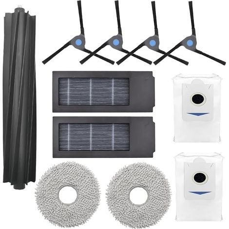 Set Mit 11 Ersatzteilen Für Ecovacs Deebot X2/x2 Pro/x2 Omni/dex86 Staubsauger, 1 Gummibürste, 2 Filter, 2 Staubbeutel, 2 Wischmopps, 4 Seitenbürsten