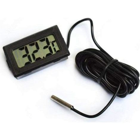 Lcd-digitalthermometer Mit Wasserdichtem Außensensor Für Kühlschrank/gefrierschrank – Aquarium, Wassertemperaturmessung, 2 M Kabel, Schwarz