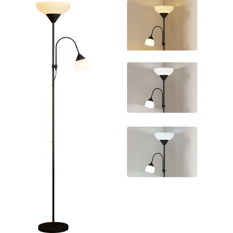 Uplight-stehlampe, Mutter-kind-lampe, Hohe Lampe Mit 3 Farbtemperaturen Und Flexiblem Schwanenhals, Schwarz