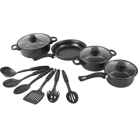 Feingusseisen-outdoor-kochgeschirr-set, 13-teilig, Töpfe Und Pfannenwender, Antihaftbeschichtete Suppentöpfe, Milchtöpfe, Bratpfannen, Steintöpfe, Mehrteiliges Set