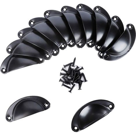 12er-set Muschelgriffe Aus Eisen Für Küchenschranktüren, Schubladengriffe (schwarze Tassengriffe)