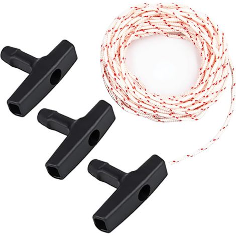 Schwarzer Startgriff 7,36 X 1,75 X 5,6 Cm, 3er-set, Mit 10 M Langem Reversierstartseil, Durchmesser 3 Mm, Für Rasenmäher