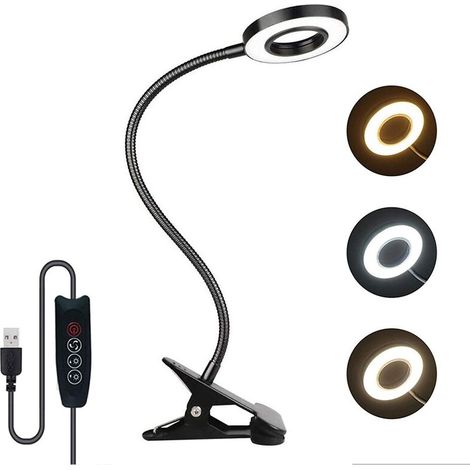 7w Usb-klemmleuchte Für Den Schreibtisch, 3 Farben Und 10 Helligkeitsstufen Einstellbar, 48 Leds, 350° Flexibel, Klemmlampe Für Bett, Leselampe Zum Buchlesen, Dimmbare Usb-klemmlampe Als Nachttischlam