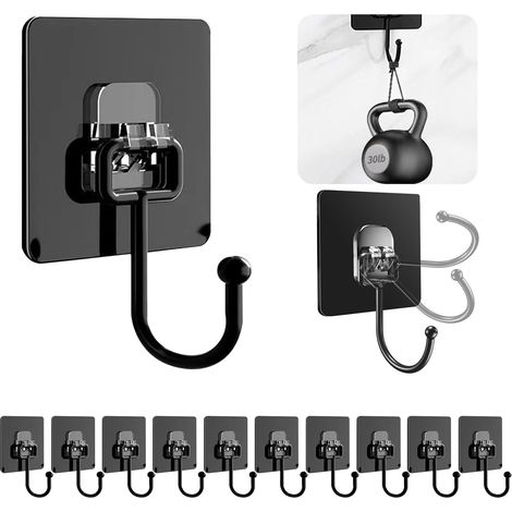 Klebehaken Für Die Wand, Schwarz, 10er-pack, Wasserdicht, Rostbeständig, Geeignet Für Bad Und Küche