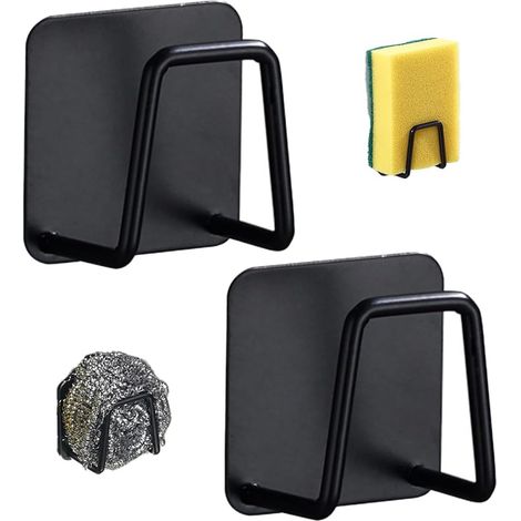 2er-set Selbstklebende Schwammhalter Aus Edelstahl, Spülenzubehör Für Die Küche (schwarz)