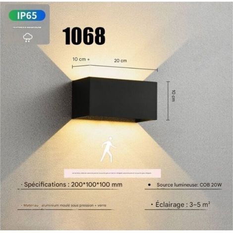Led-wandleuchte Für Innen- Und Außenbereich Mit Bewegungsmelder, 24 W, Wasserdichte Außenwandleuchte Ip65, Warmweiß 3000 K, Einstellbarer Abstrahlwinkel Nach Oben Und Unten.