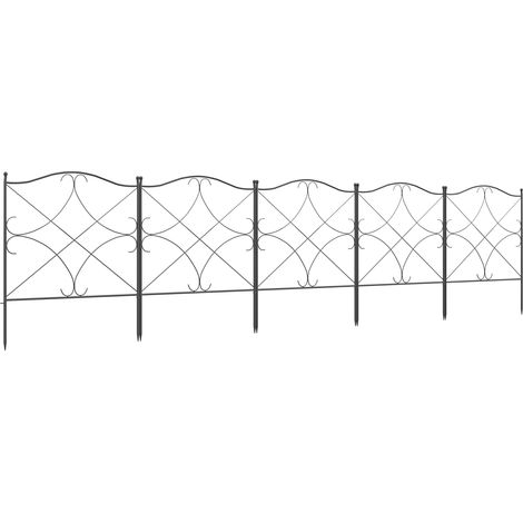 5er-set Dekorative Metallgartenzaun Mit Verzierungen, 305 X 62 Cm, Schwarz
