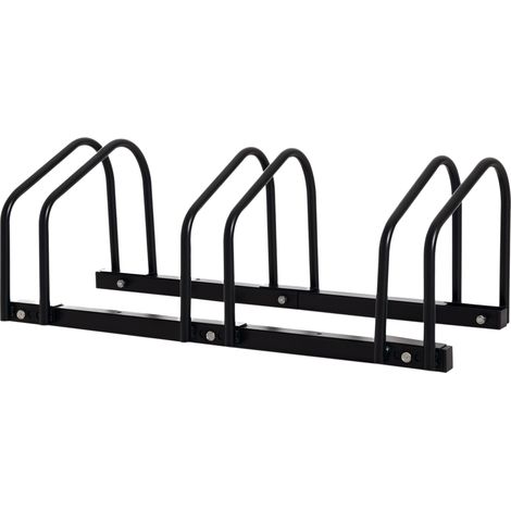 Fahrradständer Für 3 Fahrräder - Reifenhalterung 65 Mm Boden- Oder Wandmontiert - Für Mtb Kinder Bmx - 76 X 33 X 27 Cm - Stahl - Schwarz