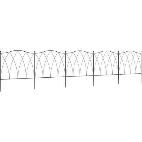 Set Aus 5 Dekorativen Gartenzaun-elementen Aus Schwarzem Metall - 305 X 62 Cm Schwarz