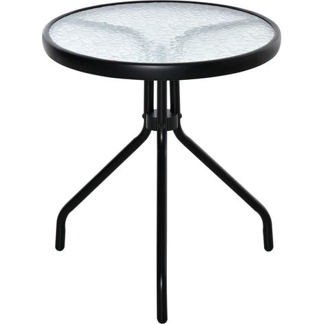 Table Bistro De Jardin Runder Couchtisch Mit Tischplatte Aus Gehärtetem Glas, Epoxid-metall, Ø 50 X 55h Cm, Schwarz