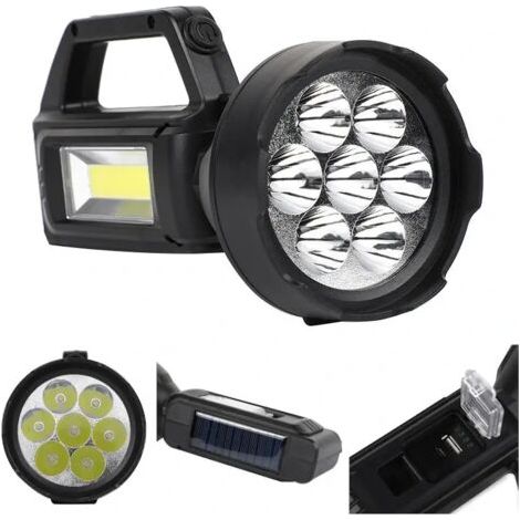 Tragbare, Solar Aufladbare Led-taschenlampe Mit 7 Leds Und Cob-seitenlicht, Usb-ladung, Superhelle Led-taschenlampe Mit Projektor Für Camping, Outdoor, Notfälle