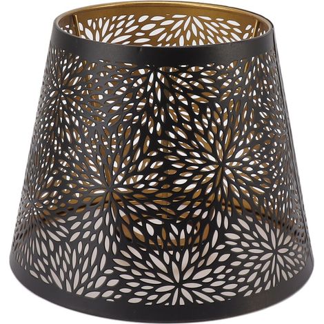 Durchbrochener Schwarzer Eisen-lampenschirm – Goldenes Innenmuster – E27/e26 Für Decken- Oder Tischlampe – Höhe 15 Cm, Durchmesser 19 Cm