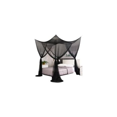 Bettmoskitonetz 190 X 210 X 240 Cm – 4 Öffnungen – Schwarzes Polyester – Schnelle Installation Mit Verstellbaren Haken - Schwarz 190 X