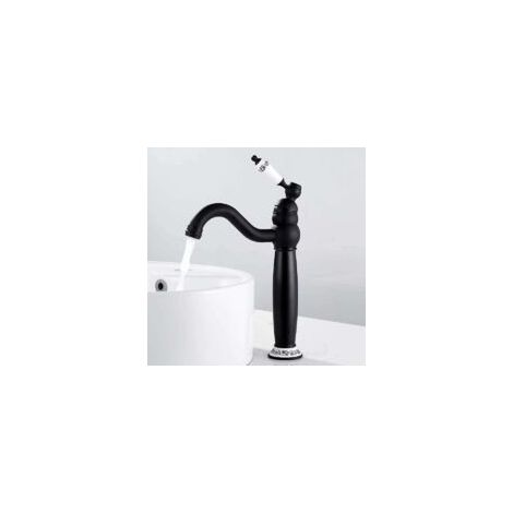 Retro Schwarzer Hoher Waschtischmischer – 360° Drehbarer Messingmischer – Einhebelgriff Mit Keramikventil – Elegantes Vintage-design