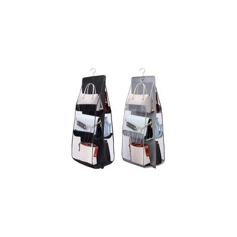 2er-pack Hänge-handtaschen-organizer Mit 6 Fächern, Kleiderschrank-aufbewahrungstasche, Hängender Schrankorganizer, Faltbar (schwarz+grau)