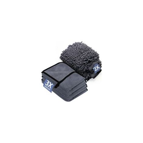 Auto-reinigungsset 3er-pack Mikrofasertücher Für Autos & 2er-pack Waschhandschuhe Aus Mikrofaser