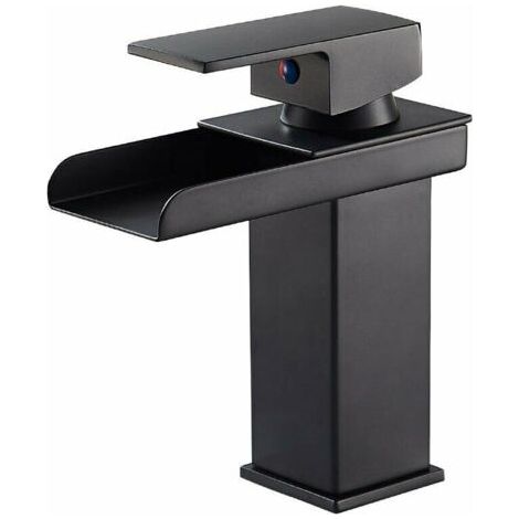 Schwarze Matte Wasserfall-waschtischarmatur, Messing-waschtischmischer Mit Kalt- Und Warmwasser, Keramikventil, Design-wasserfall-waschtischarmatur Mit Konkaver Form, G 3/8