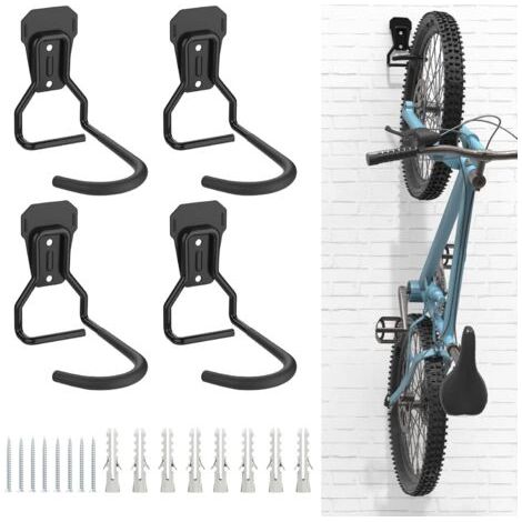 4er-set Fahrrad-aufbewahrungshaken – Wandhalterungen Aus Eisen – Platzsparendes Vertikales Design – Kompatibel Mit Mountainbikes Und Rennrädern