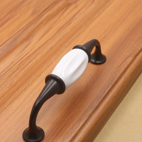 Set Aus 2 Schwarzen Keramik-türgriffen, Schubladengriffen, Küchenschrank-türgriffen, Lochabstand 96 Mm Mit Schrauben