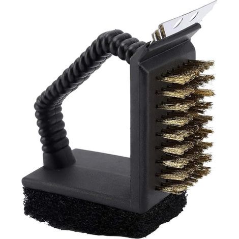 3-in-1 Grillbürste Mit Stahlborsten, Schaber Und Scheuerschwamm, Grillreinigung Mit Ergonomischem Griff, Reinigungsaccessoire Für Gas- Und Kohlegrill