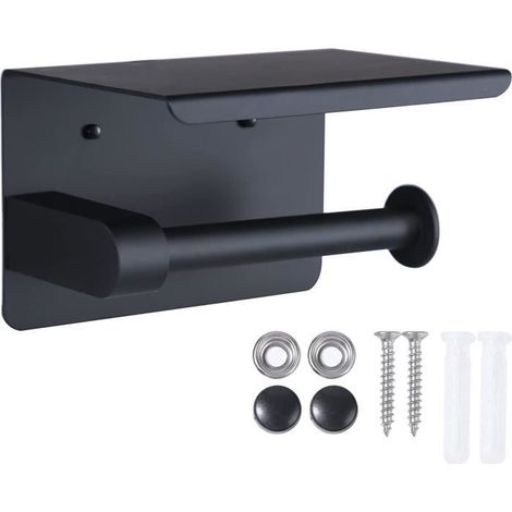 Wandmontierter Toilettenpapierhalter Aus Schwarzem Zinklegierung – Integrierter Telefonhalter – Installation Ohne Bohren – Modernes Design – Versaillesfr
