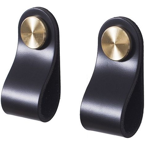 2er-set Schrankgriffe Aus Messing Und Schwarzem Leder, Länge 65 Mm, Mit Schrauben, Geeignet Für Schränke Und Küchen