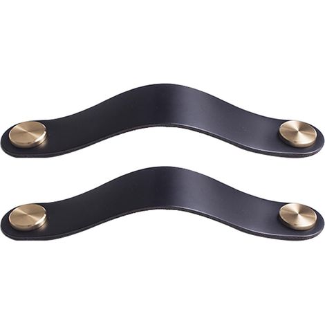 2er-set Schrankgriffe Aus Messing Und Schwarzem Leder, 160 Mm Lang, Mit Schrauben, Geeignet Für Schränke Und Küchen