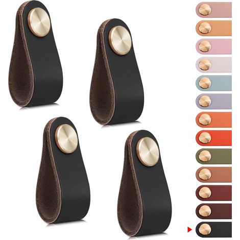 4er-set Schrankgriffe Aus Messing Und Schwarzem Leder, 65 Mm Lang, Mit Schrauben, Geeignet Für Schränke Und Küchen