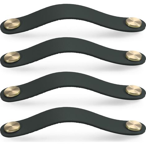Set Aus 4 Schrankgriffen Aus Messing Und Schwarzem Leder, Länge 190 Mm, Mit Schrauben, Geeignet Für Schränke Und Küchen