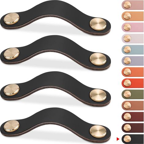 4er-set Schrankgriffe Aus Messing Und Schwarzem Leder, 160 Mm Lang, Mit Schrauben, Geeignet Für Schränke Und Küchen