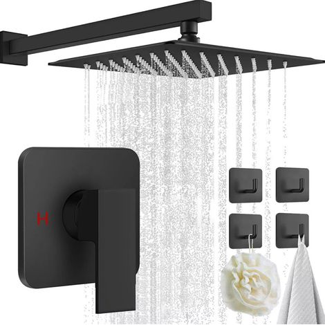 Eingebaute Thermostatische Duschsäule, Einbau-duschset Mit Großem Regenduschkopf, Einbaudusch-set Aus Messing, Schwarz