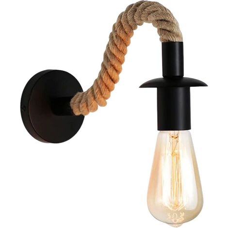 Vintage Wandlampe Aus Metall Und Hanfseil E27 Schwarz Rostfrei Für Stimmungsbeleuchtung In Wohnzimmer Und Restaurant