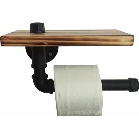Retro-design Toilettenpapierhalter Aus Metall Mit Holzablage, Schwarz