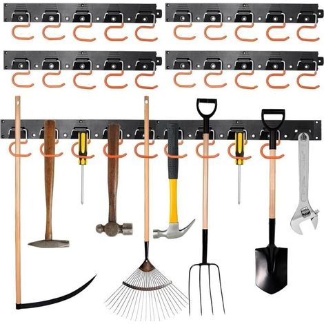 Anbringbare Aufbewahrungshaken, Praktischer Wandorganizer Für Die Garage, Mopp- Und Besenhalter, Mit 20 Haken, 4 Stück 41 Cm Schienen Für Gartenwerkzeuge, Garage, Schuppen, Keller, Abstellraum