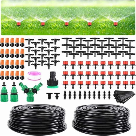 Garten-tropfbewässerungsset, Automatisches Tropfbewässerungssystem Für Gewächshäuser Mit 98 Fuß, Inklusive Einstellbarem 1/4-zoll- Und 1/2-zoll-verteilerschlauch
