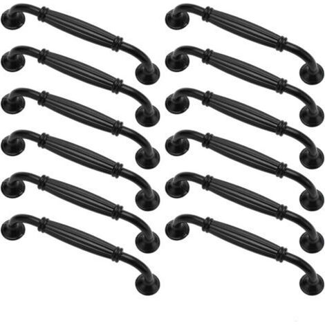 Ein Set Aus 12 Vintage Europäischen Schranktürgriffen Und Antiken Schubladengriffen, Geeignet Für Küchen Und Schlafzimmer, Mit Einem Lochabstand Von 96 Mm, In Schwarz.