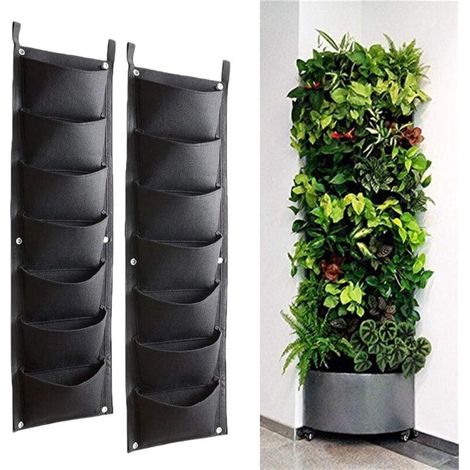 2er-set Hängende Pflanzsäcke, Vertikale Säcke Mit 7 Taschen, Für Pflanzen Und Blumen, Geeignet Für Außenbereich, Innenbereich, Gartenarbeit Usw., Schwarz