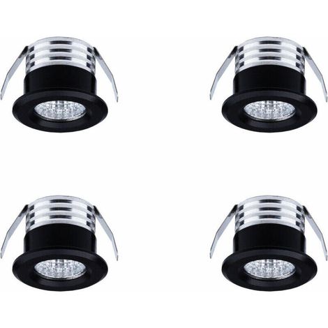 Set Aus 4 Mini Led-einbauspots, 3 W, Kaltweißes Licht, Schwarz